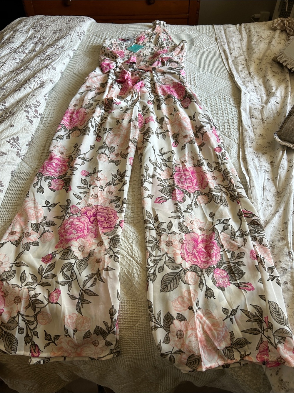 Hayden Cream Jumpsuit with Pink Floral Print